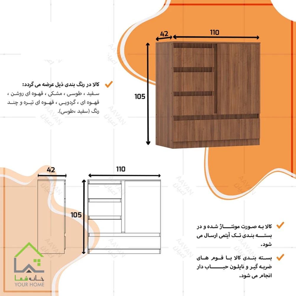 دراور چهارکشو  درب کمدی دستگیره مخفی